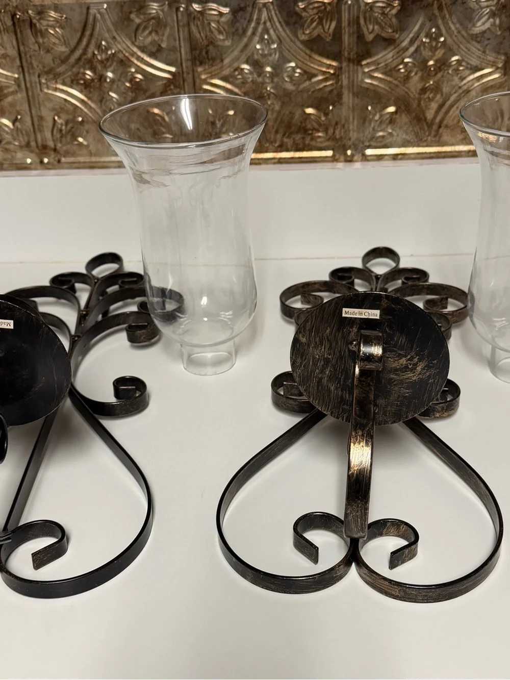 Decorative Metal Wall Sconce with Clear Glass - Bronze Finish Ser of 2